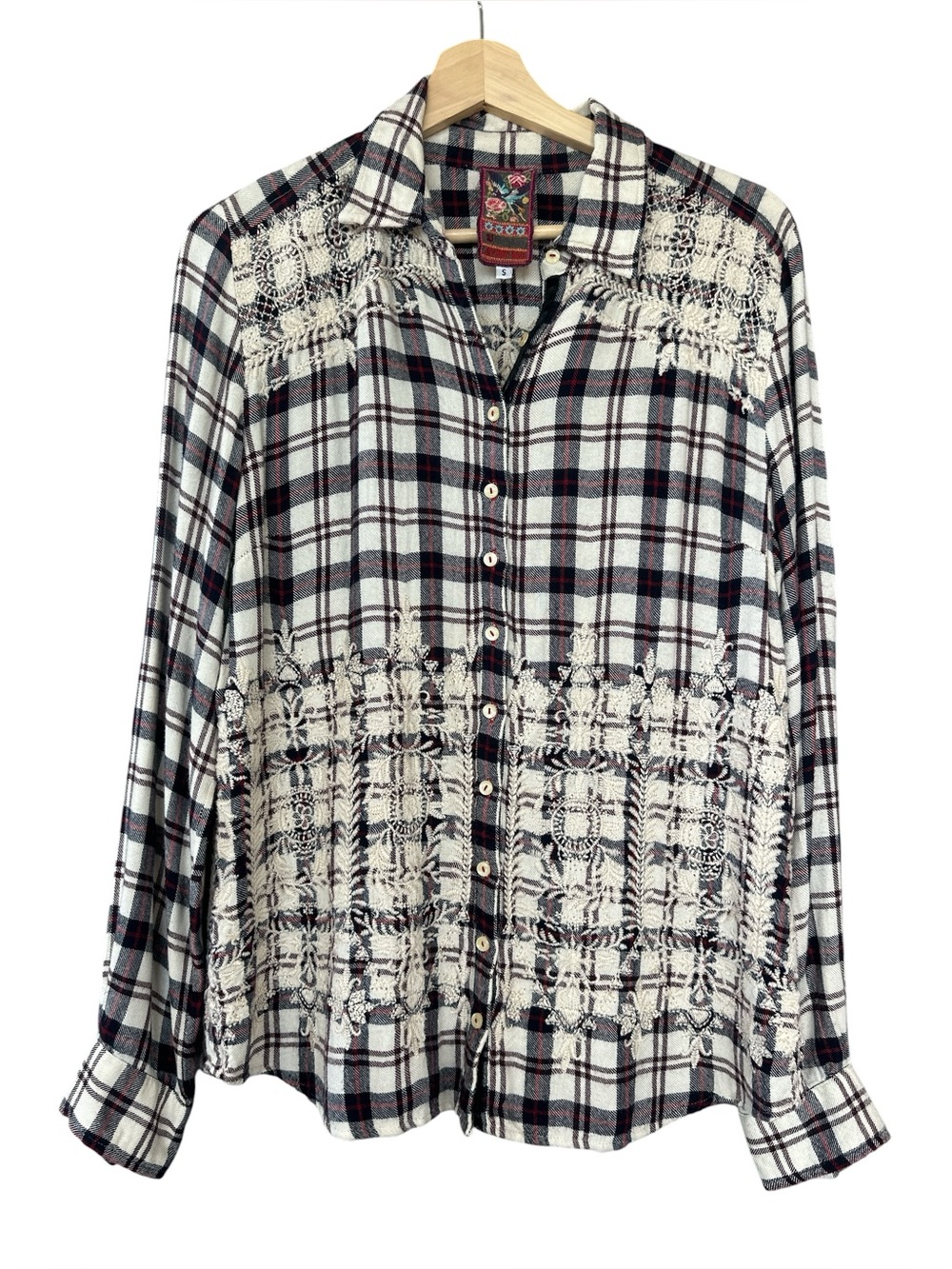 Johnny Was 3J Workshop Embroidered Plaid Button Down Shirt - Picture 2 of 9